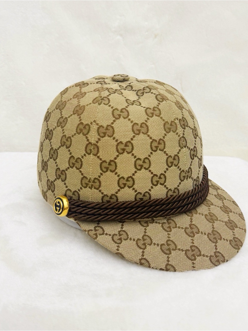🚩steal Gucci Beige Brown GG Monogram Baseball Cap with Rope Trim
